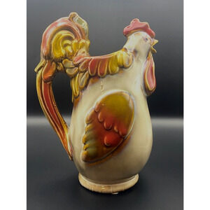 Glazed Rooster Pitcher Art Pottery Home Decor- Pre-owned